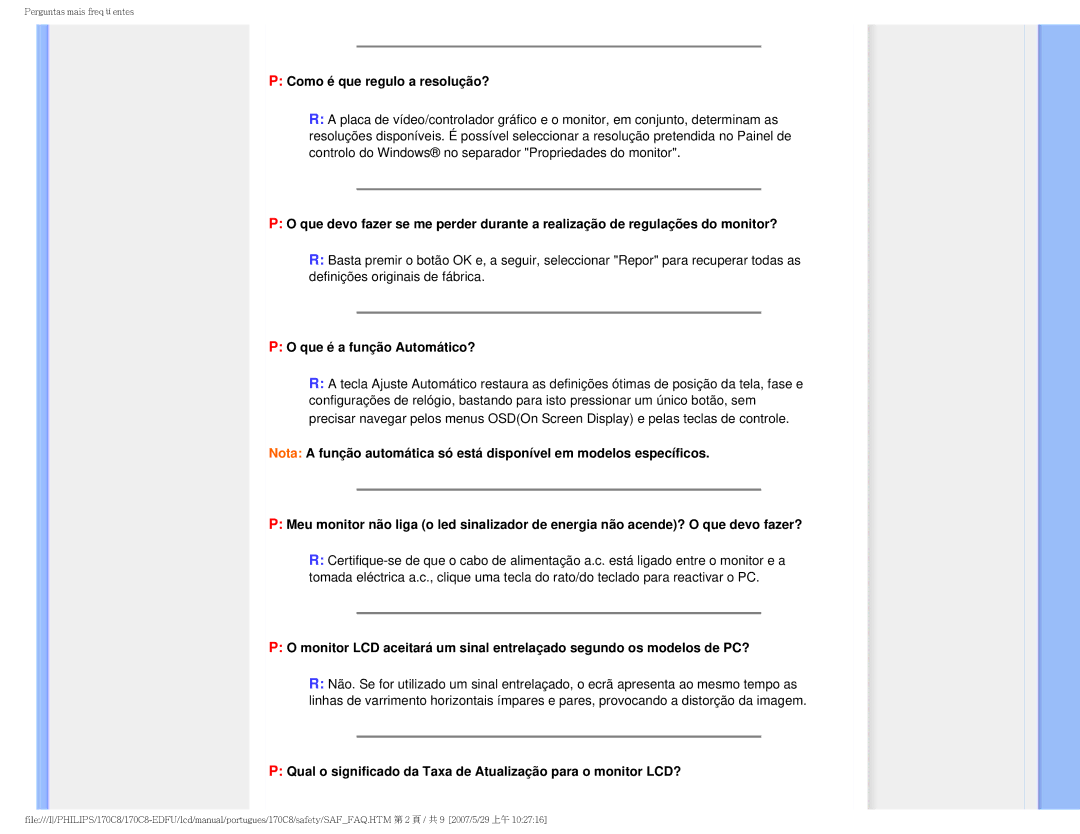 Philips 170C8-EDFU user manual Como é que regulo a resolução?, Que é a função Automático? 