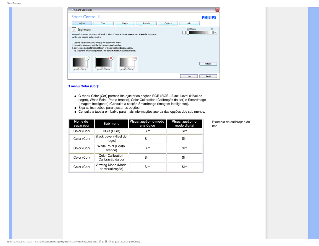 Philips 170C8-EDFU user manual Menu Color Cor, Rgb Rgb 