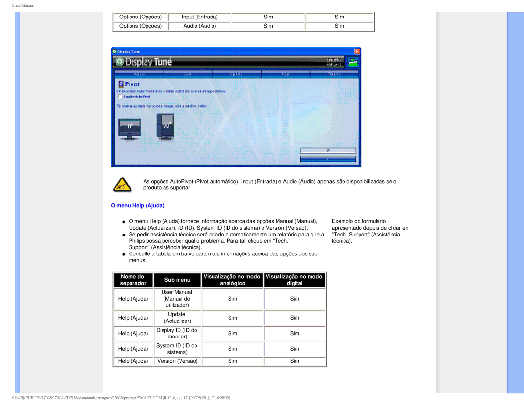 Philips 170C8-EDFU user manual Menu Help Ajuda 