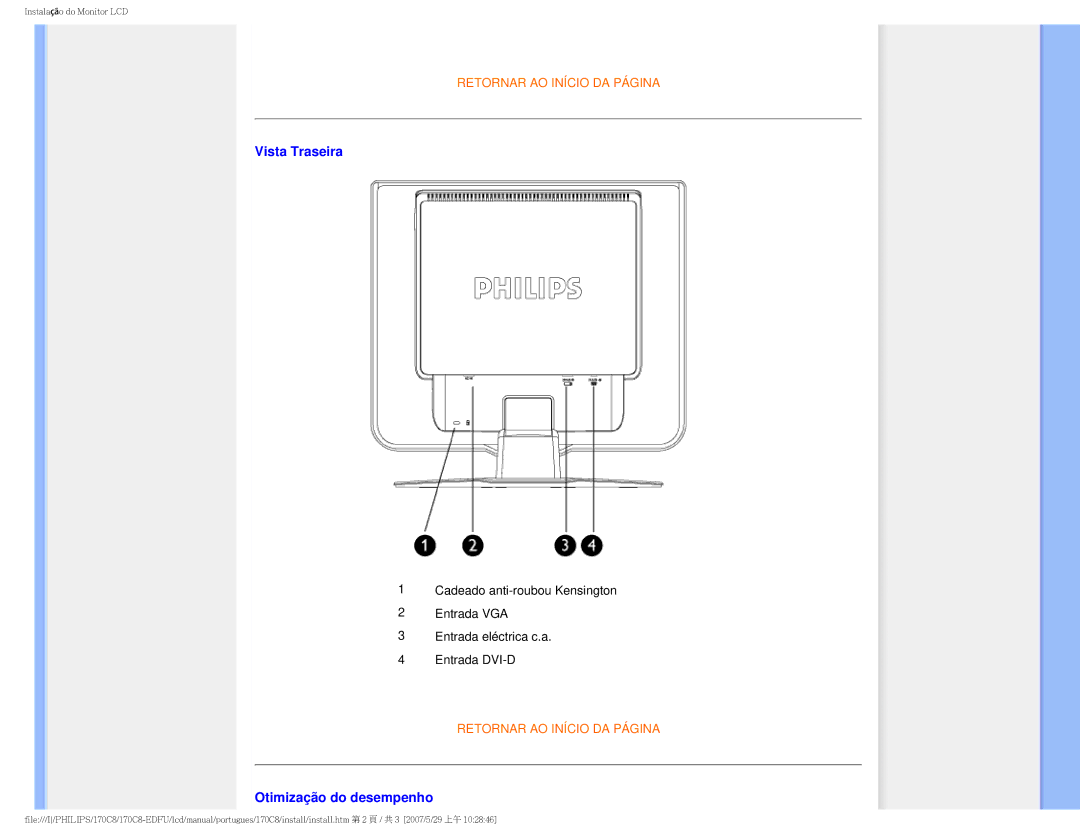 Philips 170C8-EDFU user manual Vista Traseira 