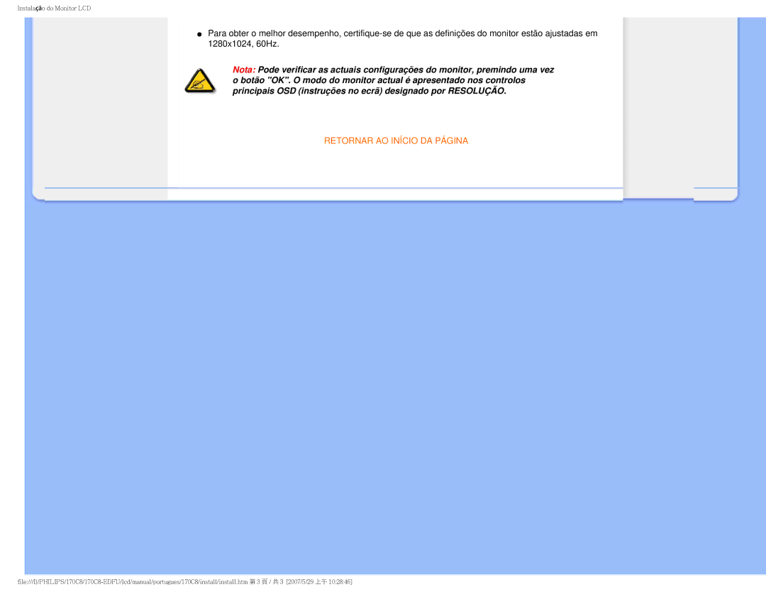Philips 170C8-EDFU user manual Retornar AO Início DA Página 