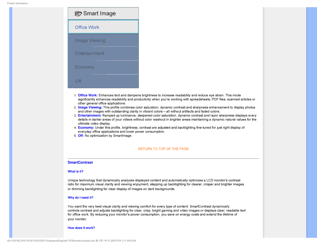 Philips 170C8 user manual SmartContrast, How does it work? 