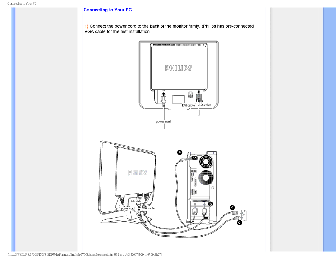 Philips 170C8 user manual Connecting to Your PC 