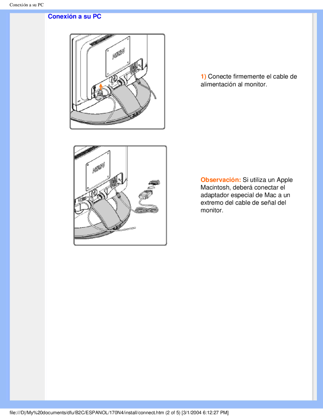 Philips 170N4 user manual Conexión a su PC 