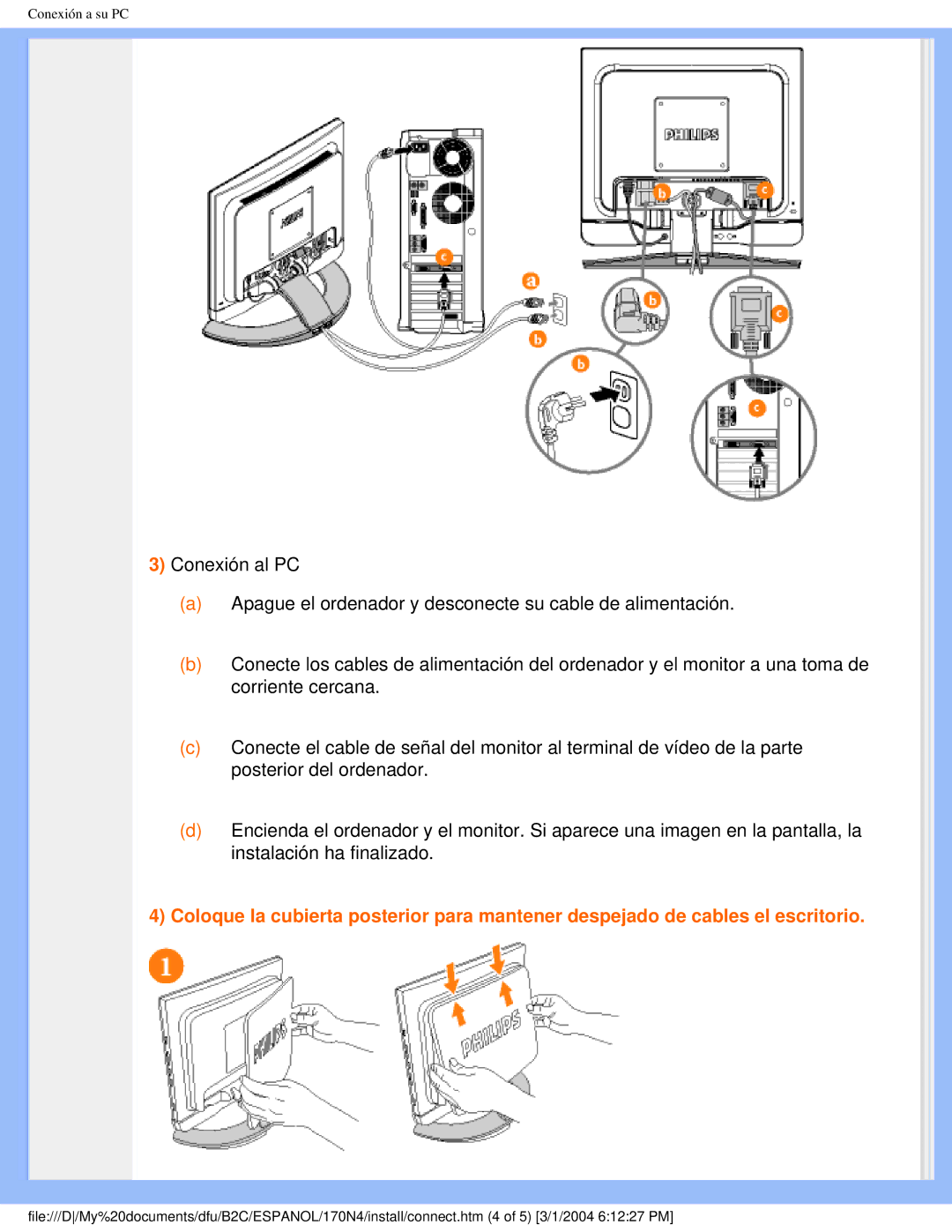 Philips 170N4 user manual Conexión a su PC 