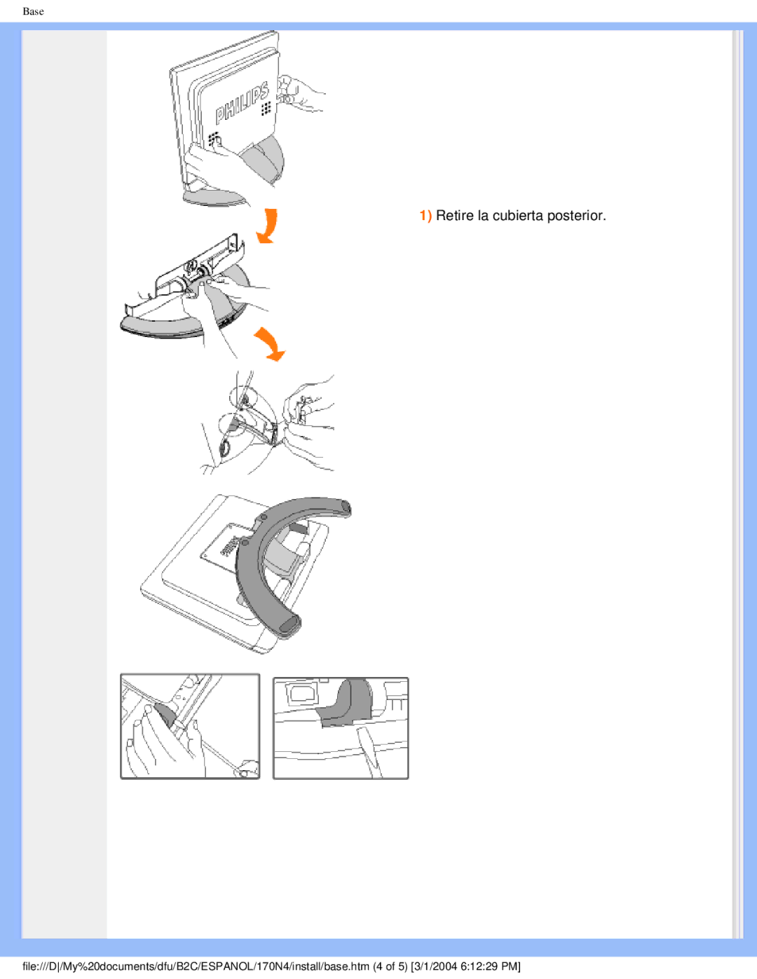 Philips 170N4 user manual Retire la cubierta posterior 