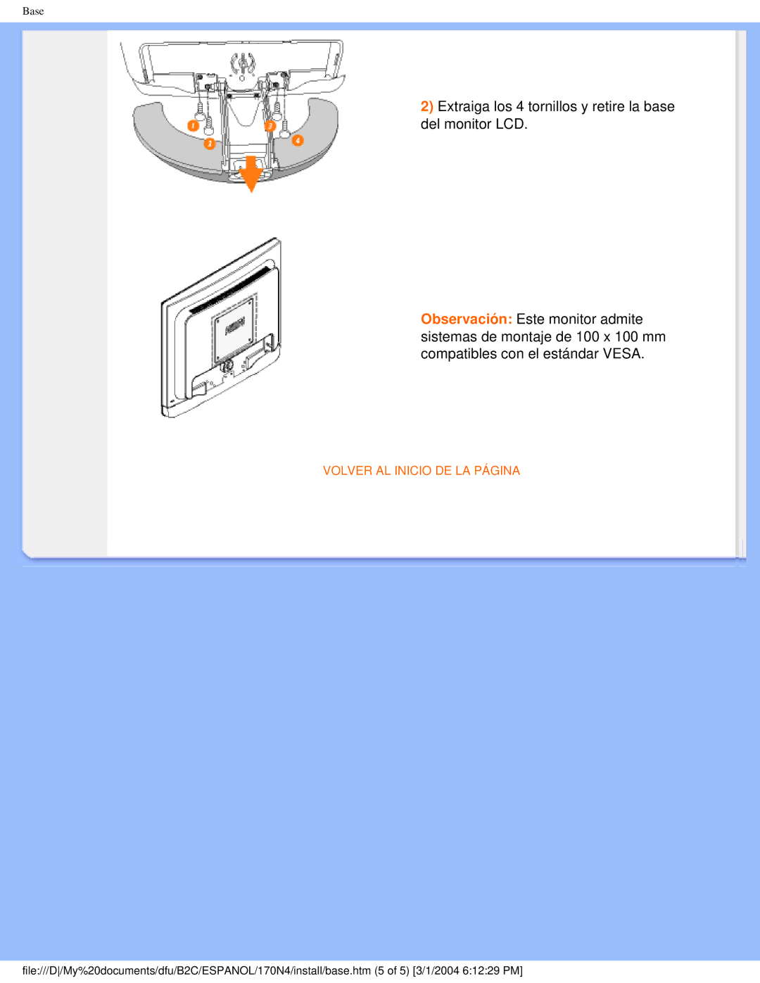 Philips 170N4 user manual Volver AL Inicio DE LA Página 