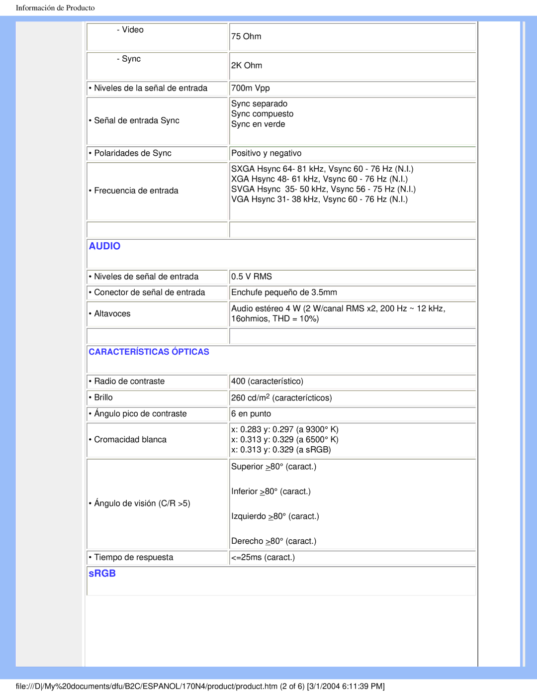 Philips 170N4 user manual Audio 