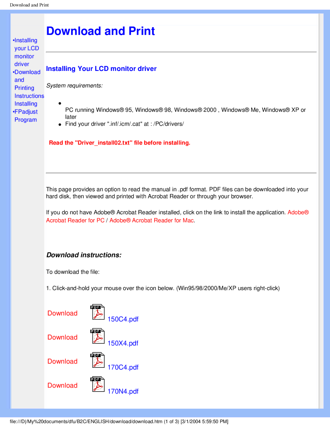 Philips 170N4 user manual Download and Print 