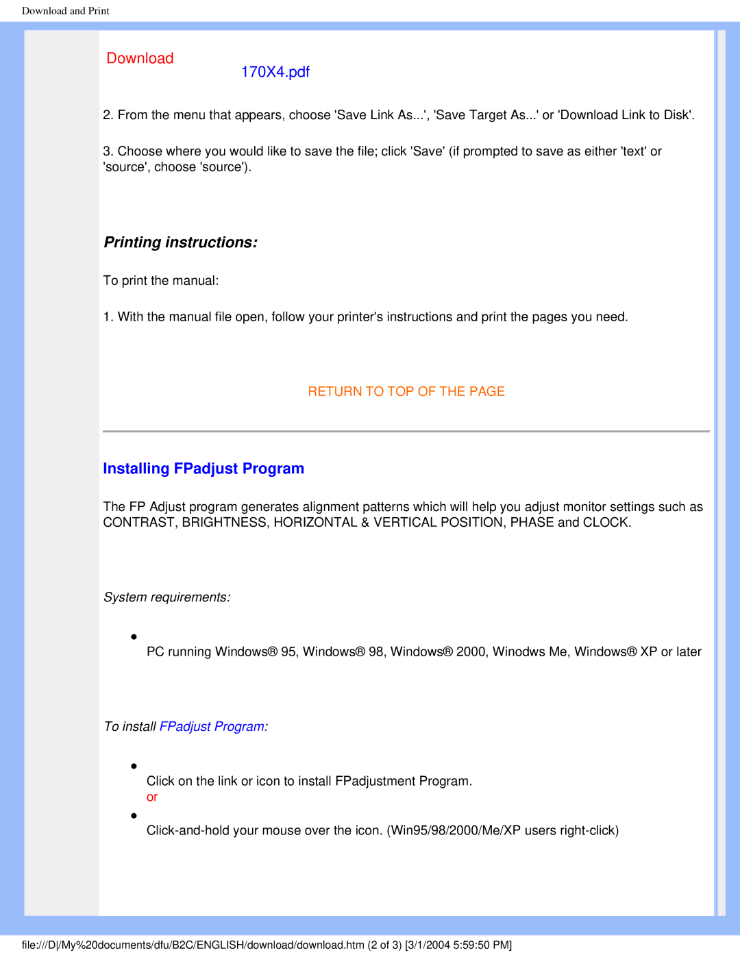 Philips 170N4 user manual Printing instructions 