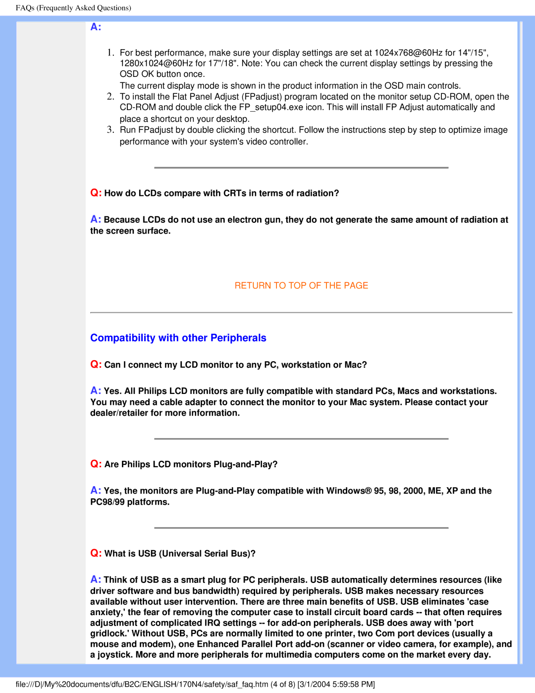 Philips 170N4 user manual Compatibility with other Peripherals 