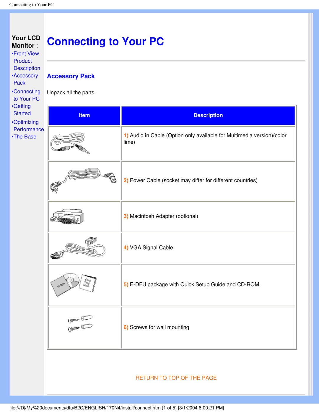 Philips 170N4 user manual Your LCD, Monitor, Accessory Pack 