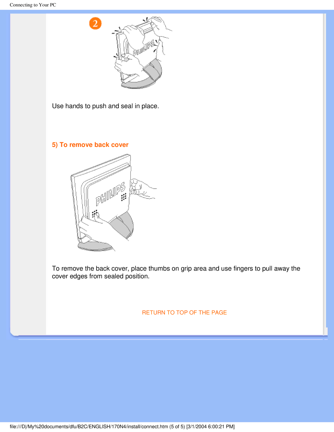 Philips 170N4 user manual To remove back cover 