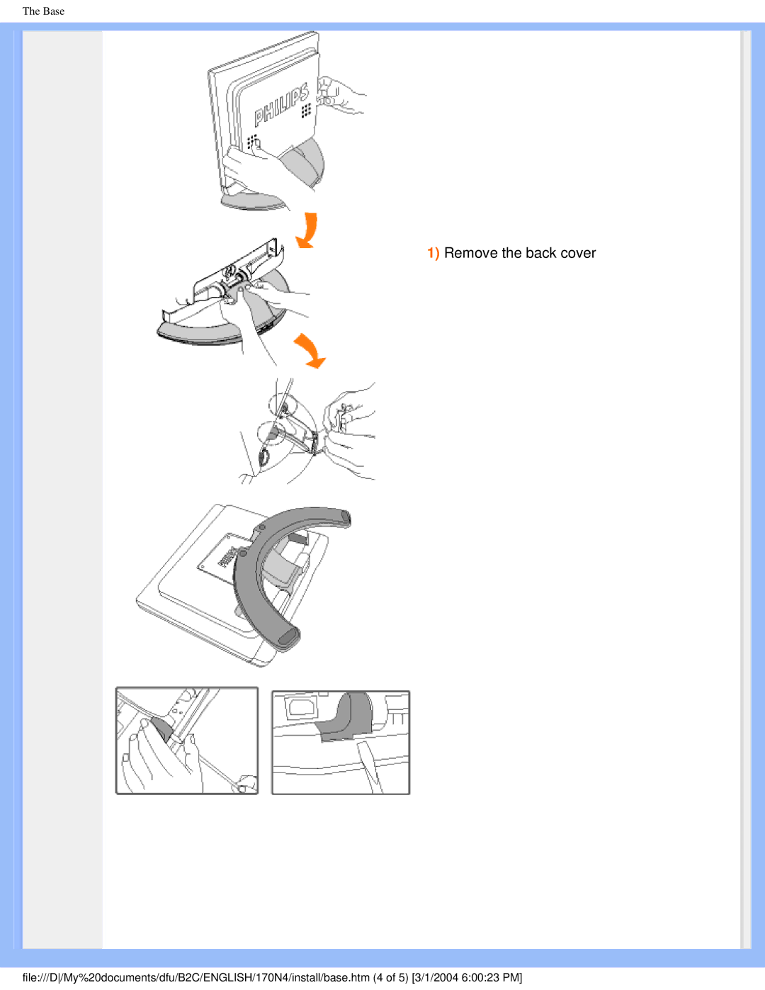 Philips 170N4 user manual Remove the back cover 