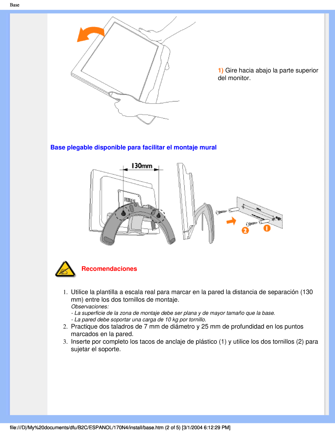 Philips 170N4 user manual Recomendaciones 