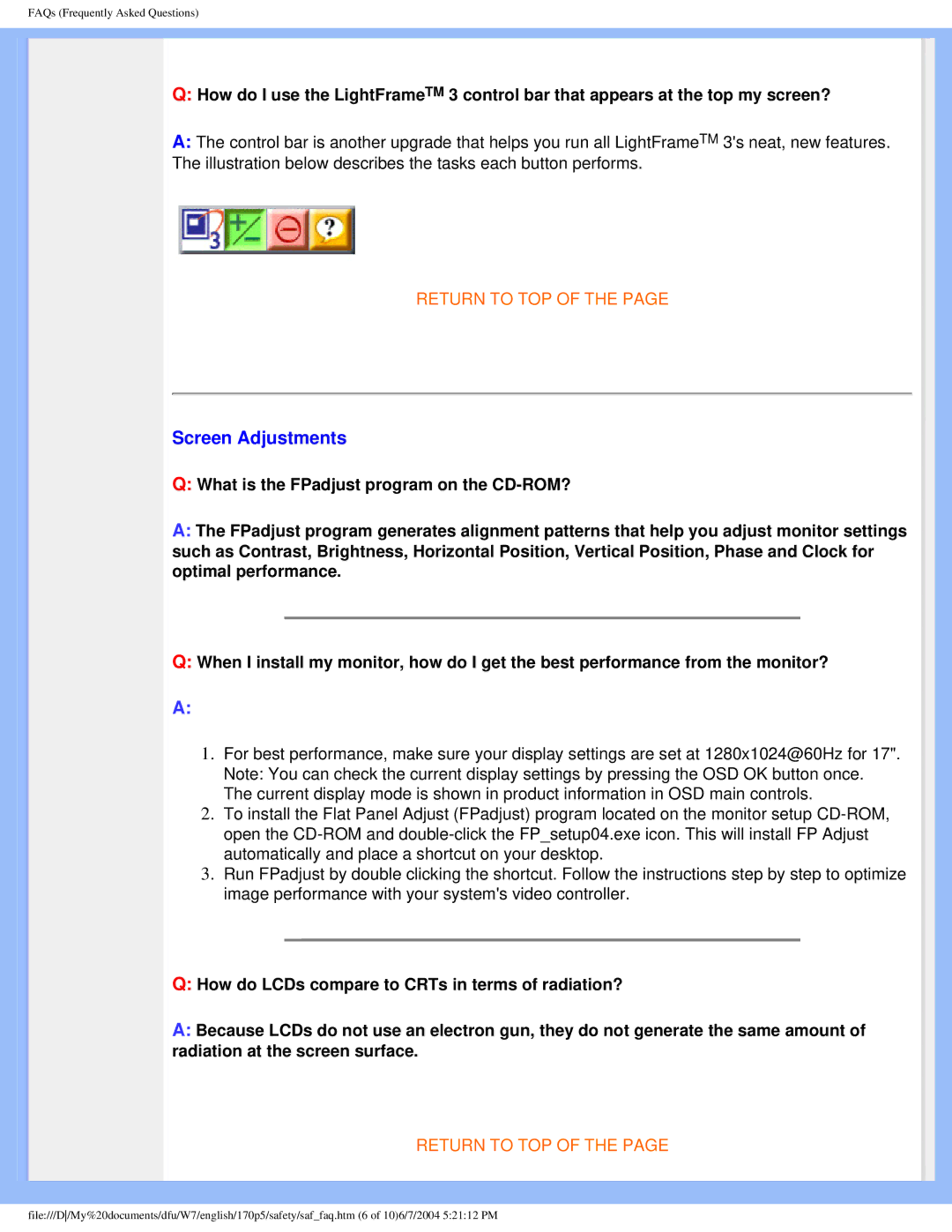 Philips 170p5 user manual Screen Adjustments 