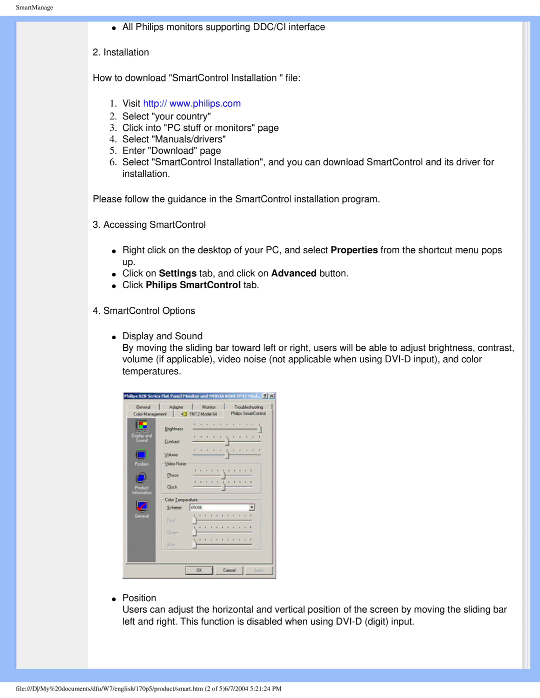 Philips 170p5 user manual Click Philips SmartControl tab 