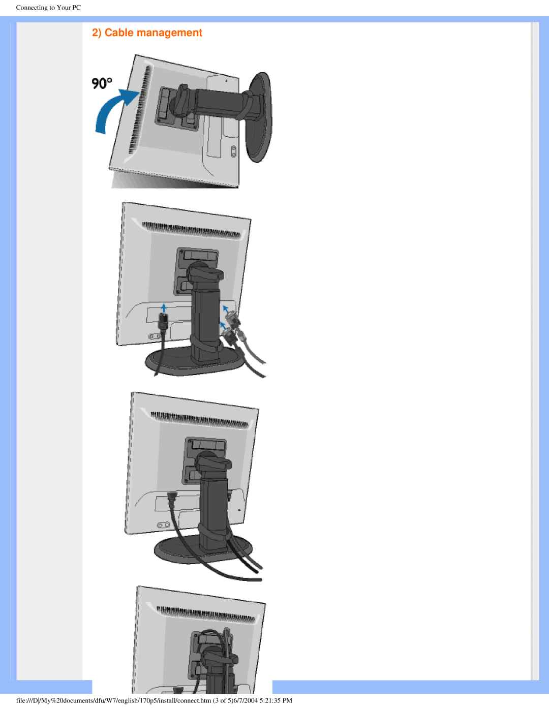 Philips 170p5 user manual Cable management 