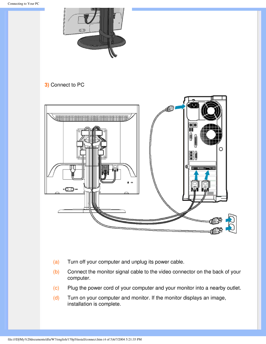 Philips 170p5 user manual Connecting to Your PC 