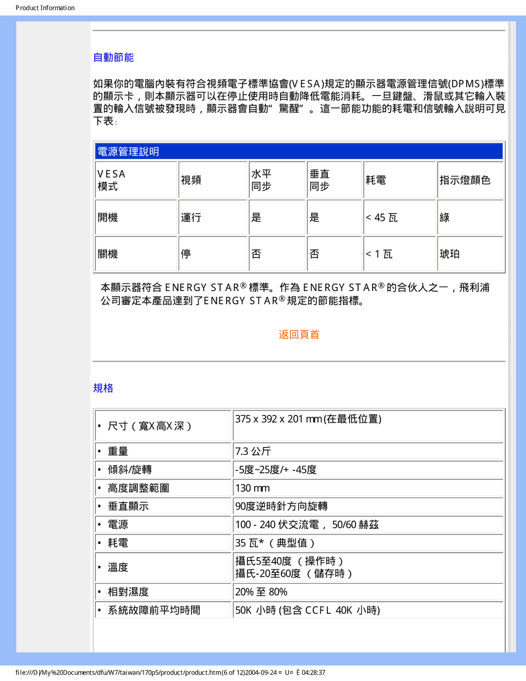 Philips 170p5 user manual Vesa 