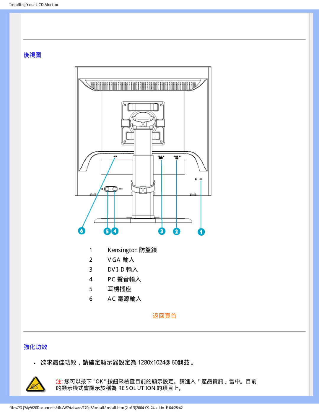 Philips 170p5 user manual 後視圖 