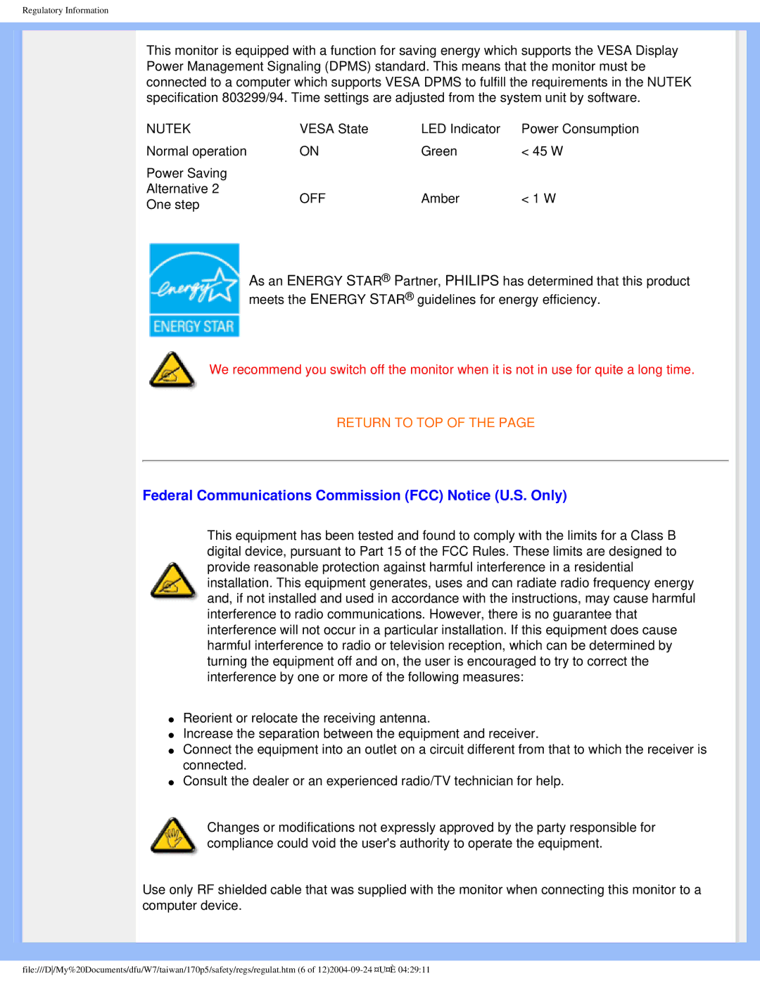 Philips 170p5 user manual Federal Communications Commission FCC Notice U.S. Only, Nutek 