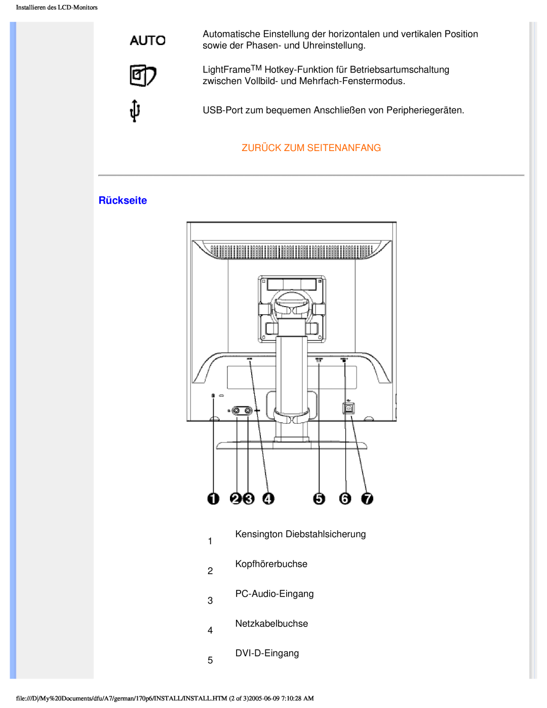 Philips 170p6 user manual Rückseite, Zurück Zum Seitenanfang 
