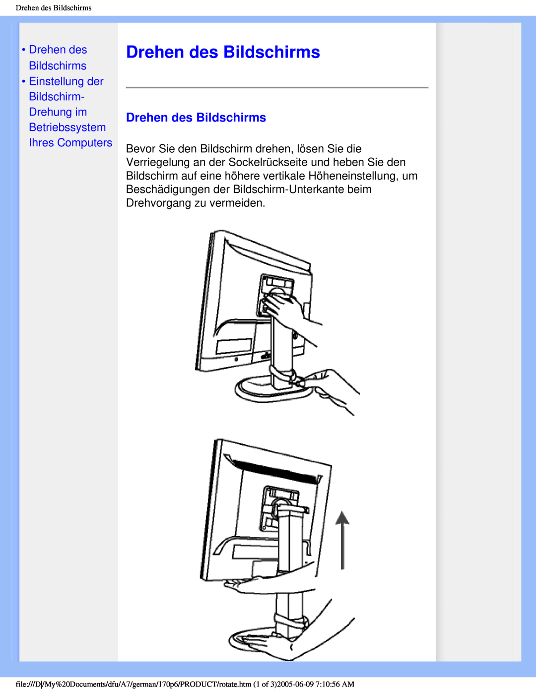 Philips 170p6 user manual •Drehen des Bildschirms 