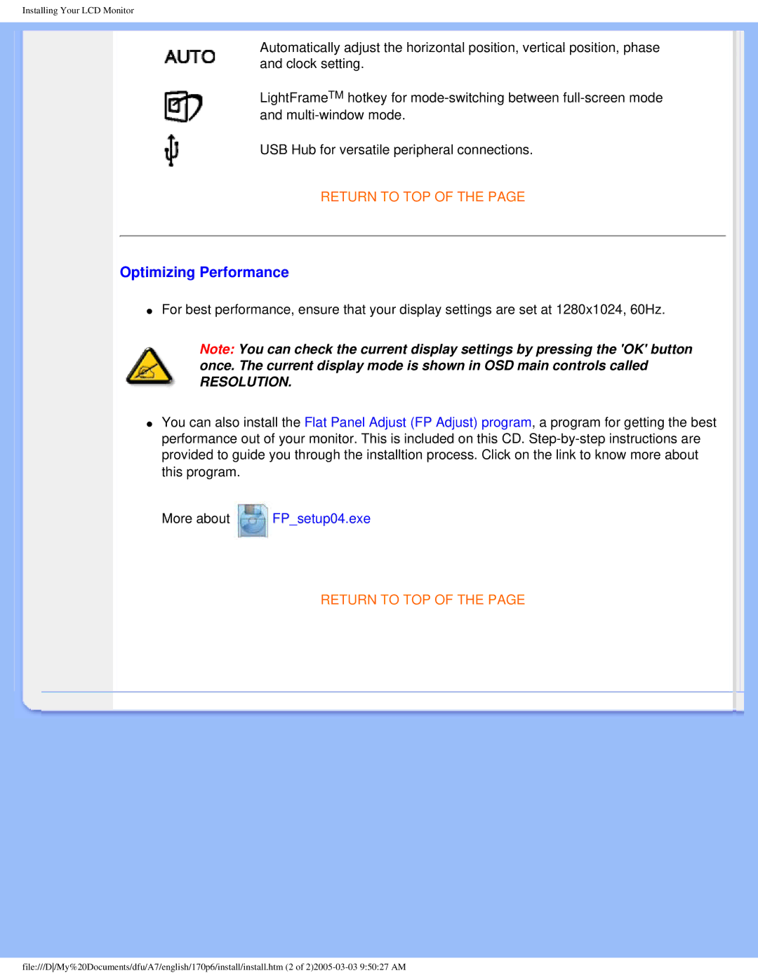 Philips 170p6 user manual Optimizing Performance, Resolution 