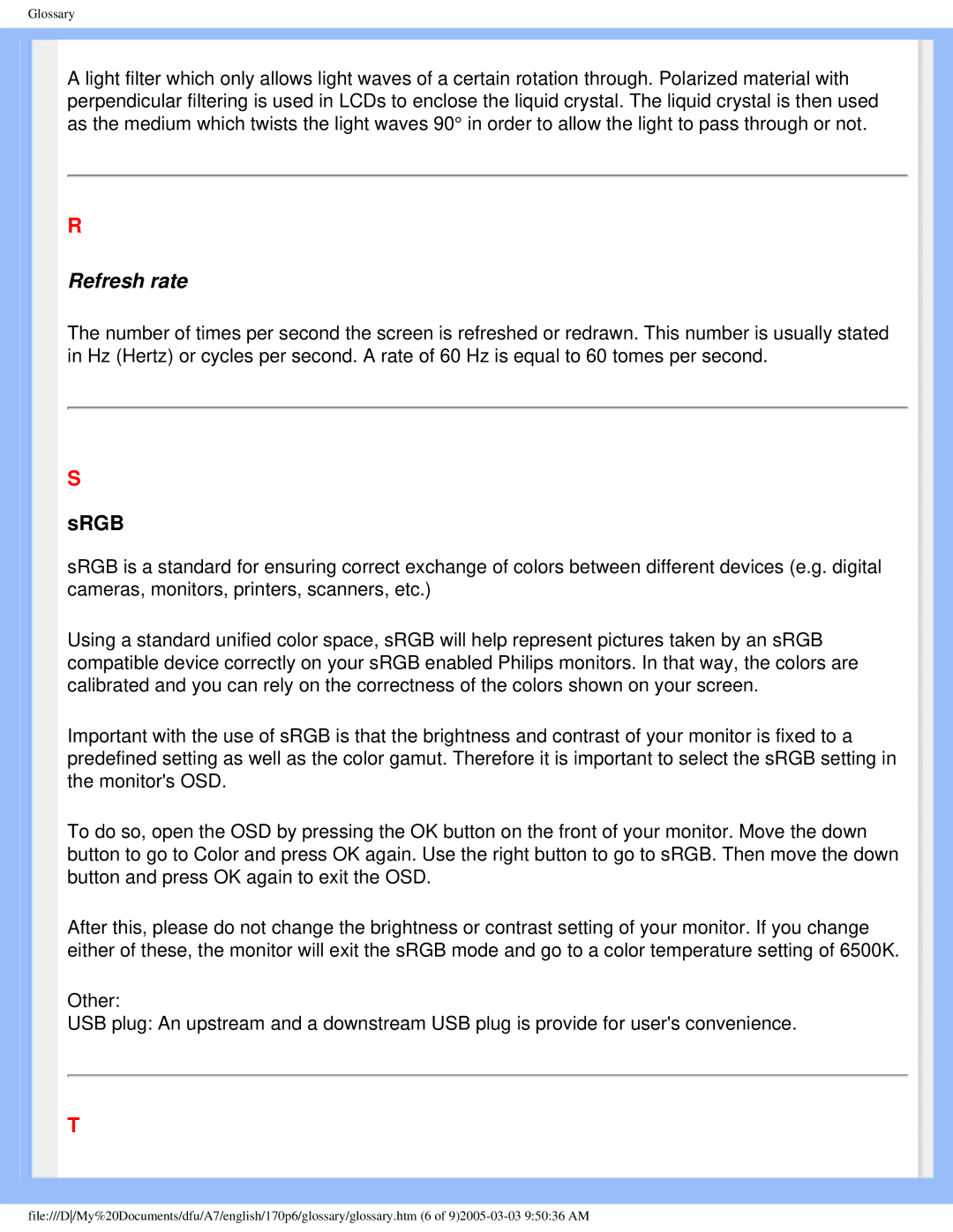 Philips 170p6 user manual Refresh rate 