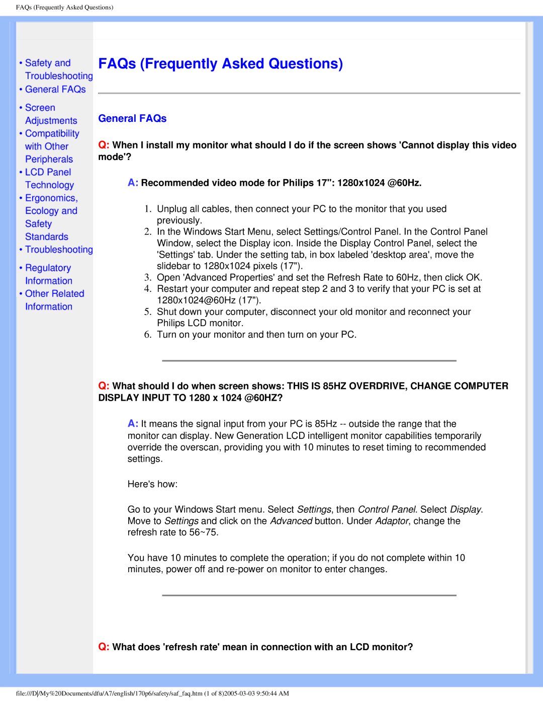 Philips 170p6 user manual FAQs Frequently Asked Questions, General FAQs 