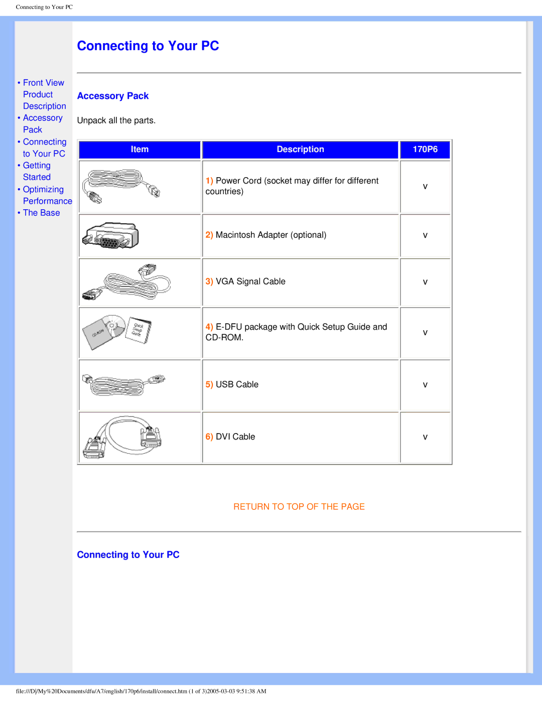 Philips 170p6 user manual Connecting to Your PC 