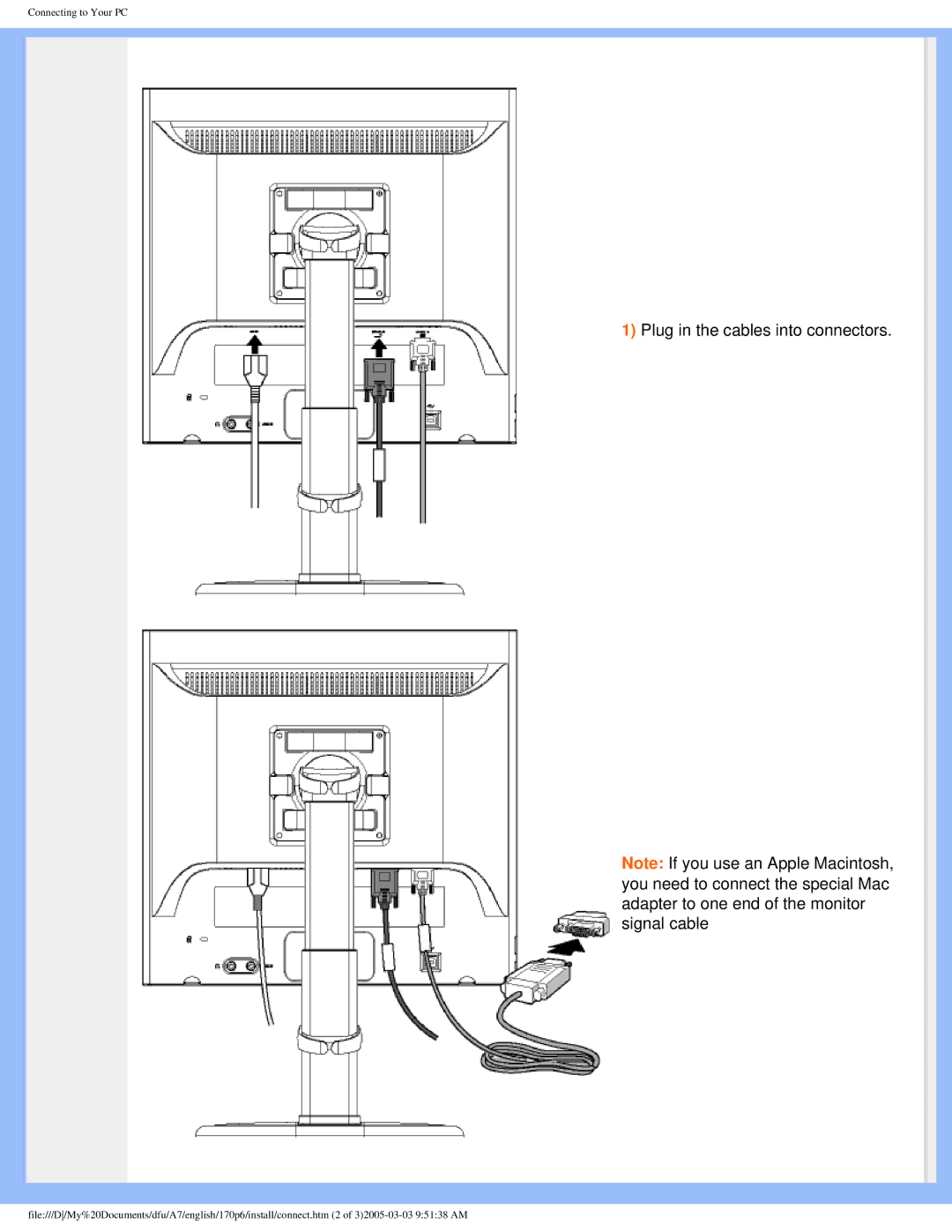 Philips 170p6 user manual Plug in the cables into connectors 