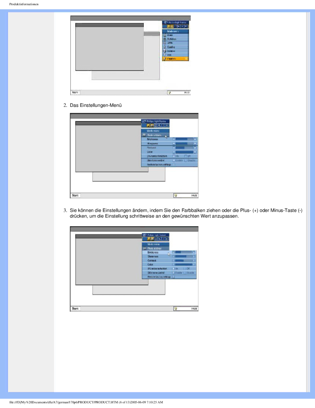 Philips 170p6 user manual Produktinformationen 