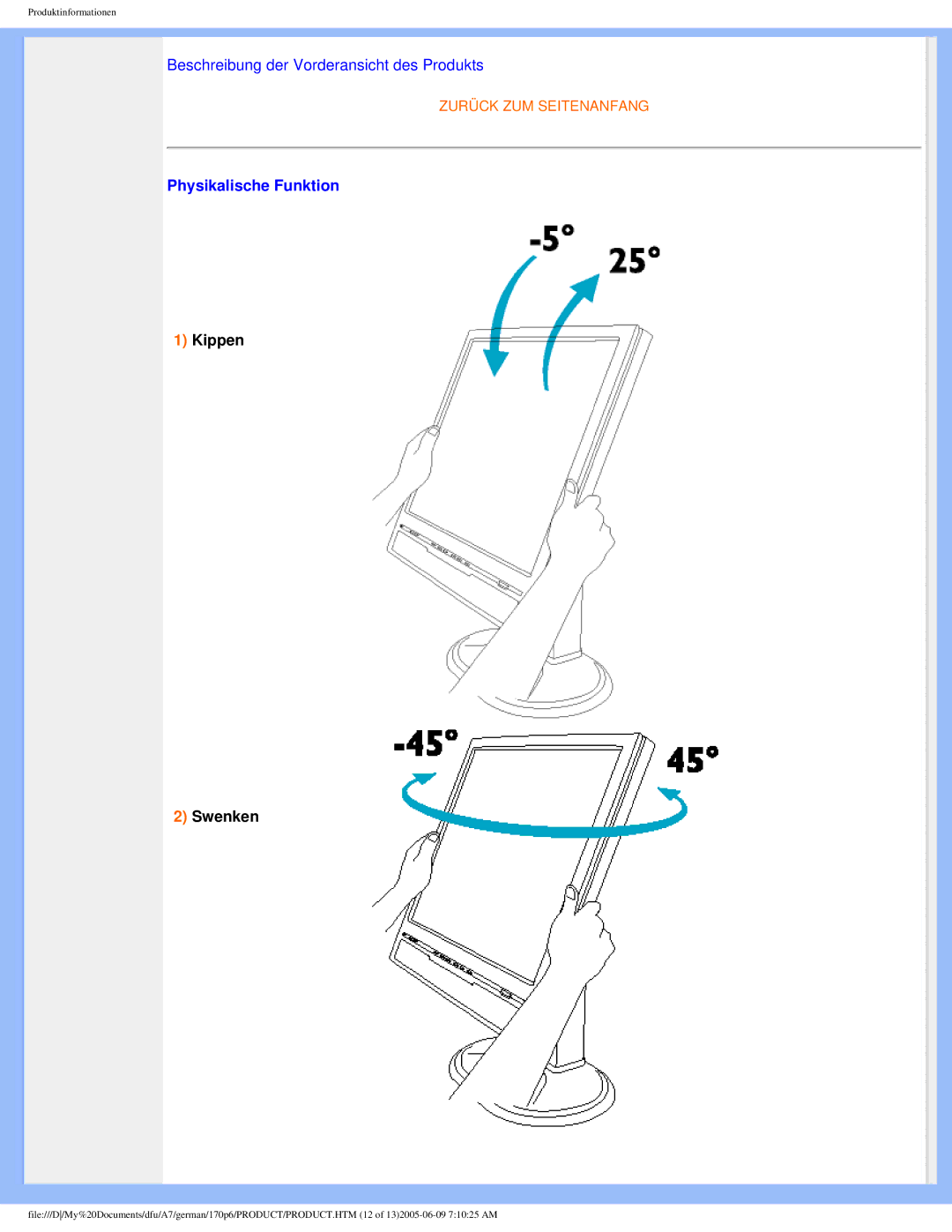 Philips 170p6 user manual Physikalische Funktion 