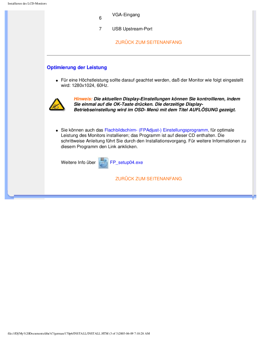 Philips 170p6 user manual Optimierung der Leistung 