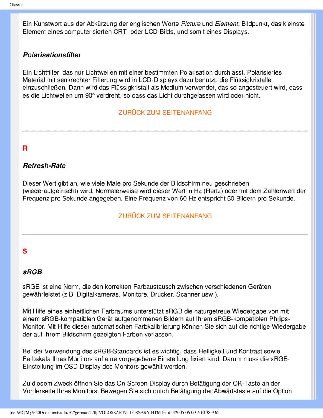 Philips 170p6 user manual Polarisationsfilter 