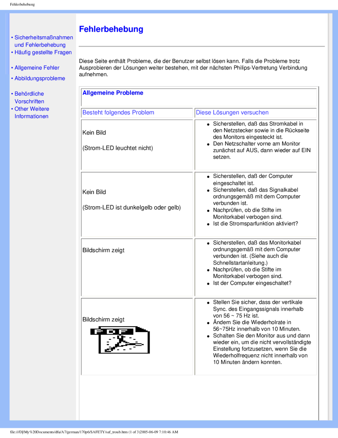 Philips 170p6 user manual Fehlerbehebung 