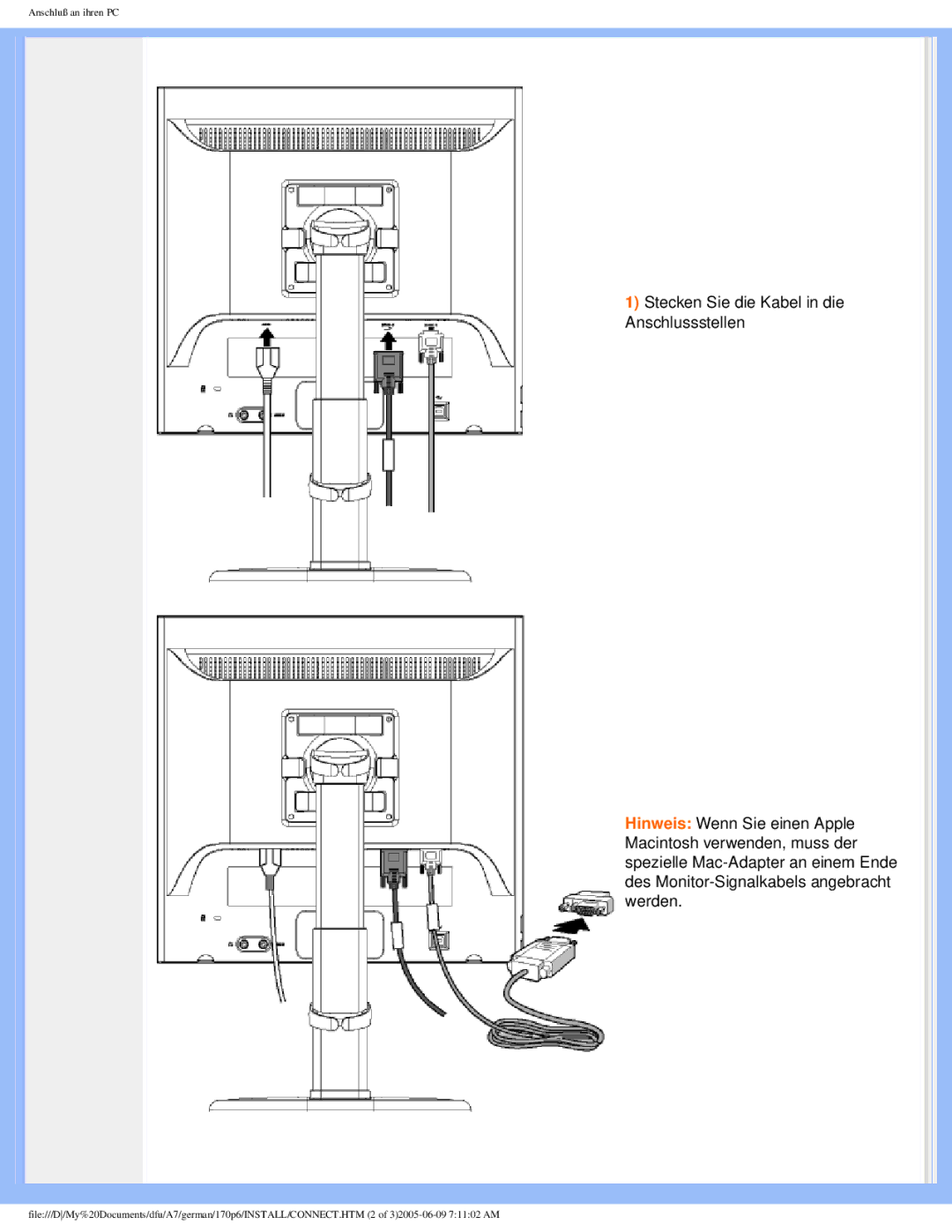 Philips 170p6 user manual Anschluß an ihren PC 