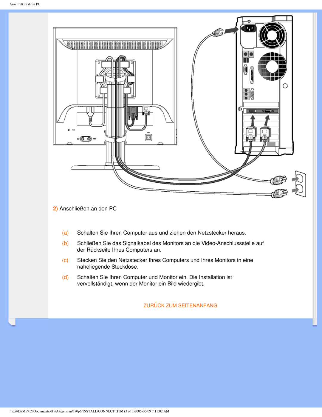 Philips 170p6 user manual Zurück ZUM Seitenanfang 