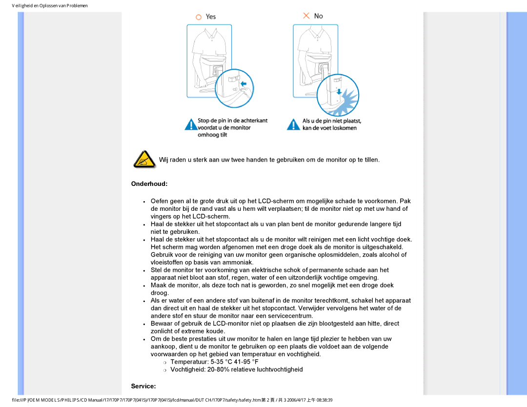 Philips 170P7 user manual Onderhoud, Service 