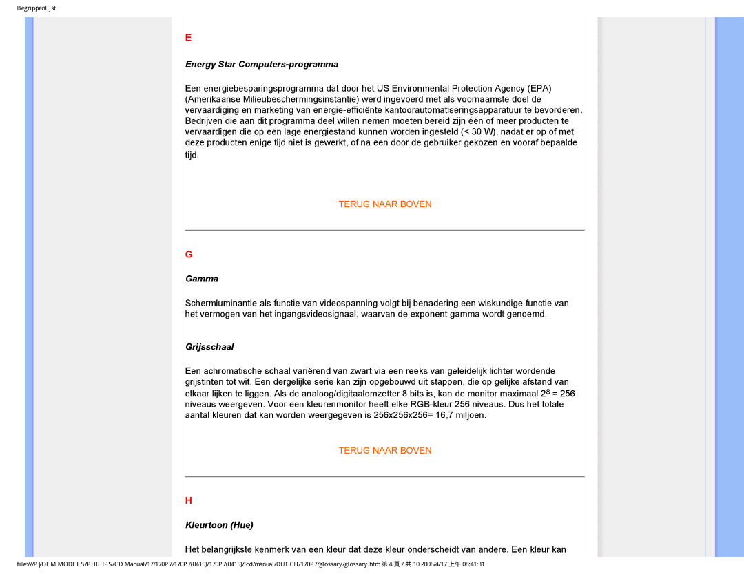 Philips 170P7 user manual Energy Star Computers-programma 