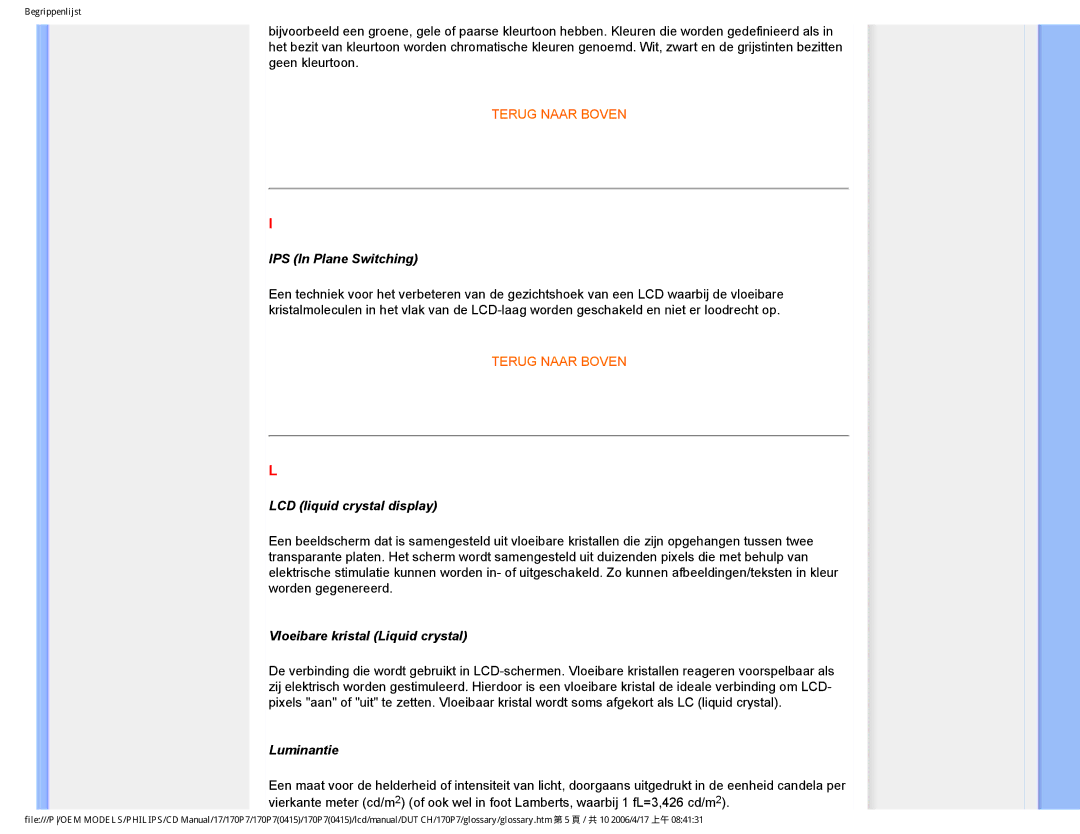 Philips 170P7 user manual IPS In Plane Switching 