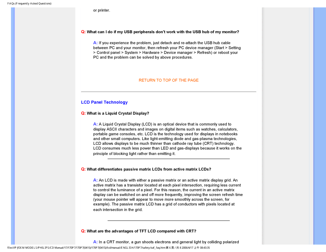 Philips 170P7 user manual LCD Panel Technology, What is a Liquid Crystal Display? 