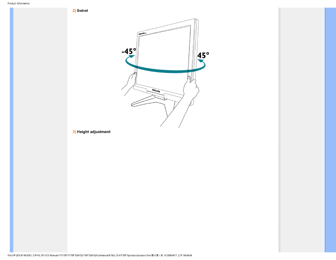 Philips 170P7 user manual Height adjustment 