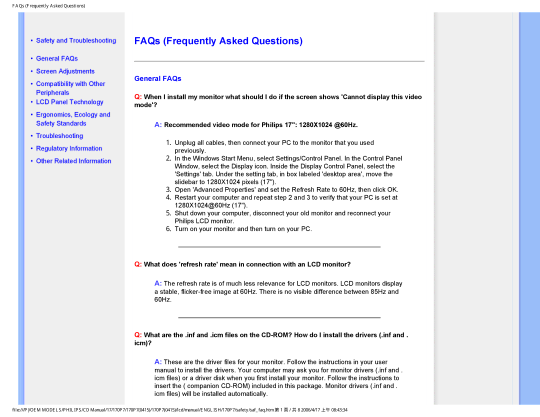 Philips 170P7 user manual FAQs Frequently Asked Questions, General FAQs 