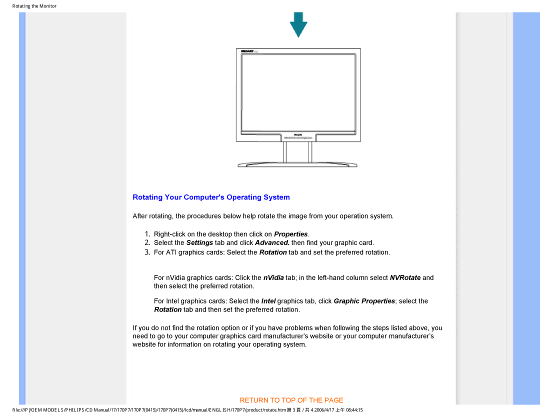 Philips 170P7 user manual Rotating Your Computers Operating System 