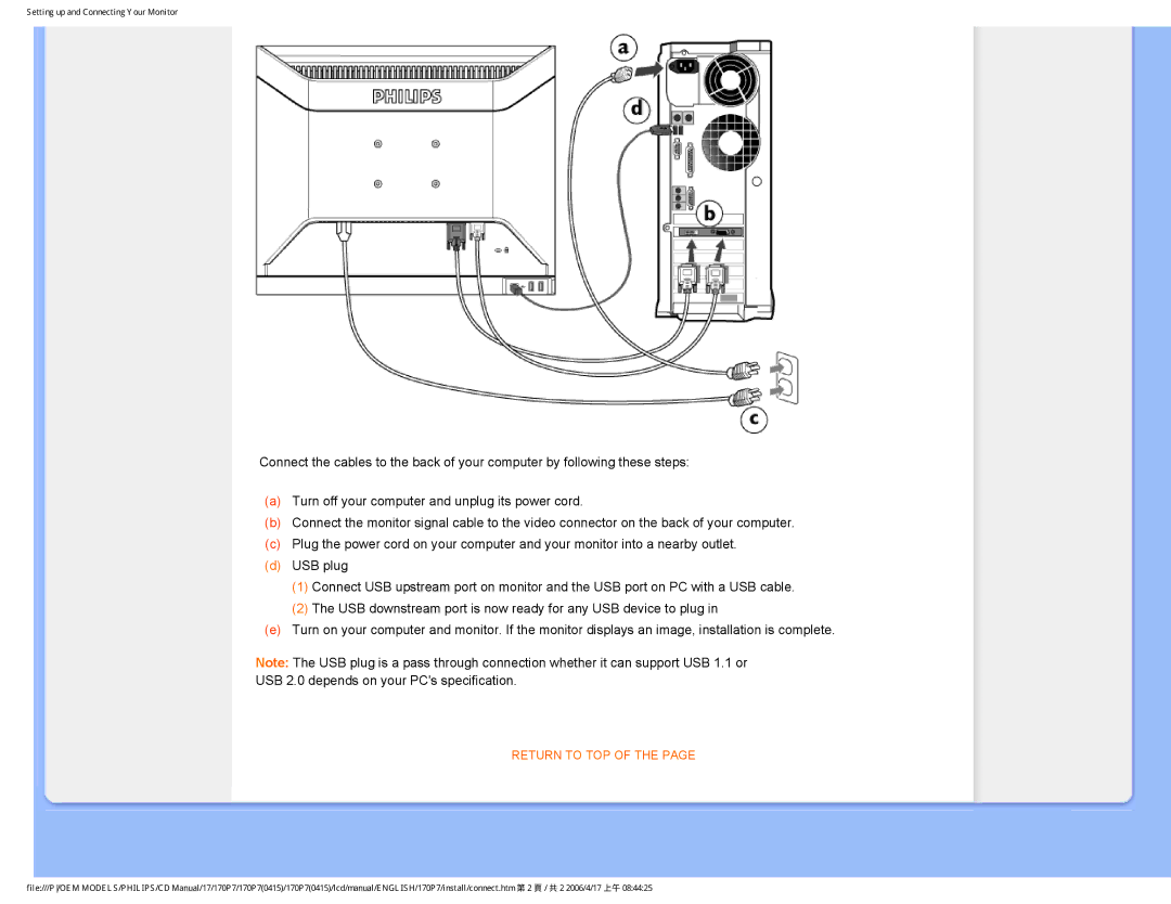 Philips 170P7 user manual Return to TOP 