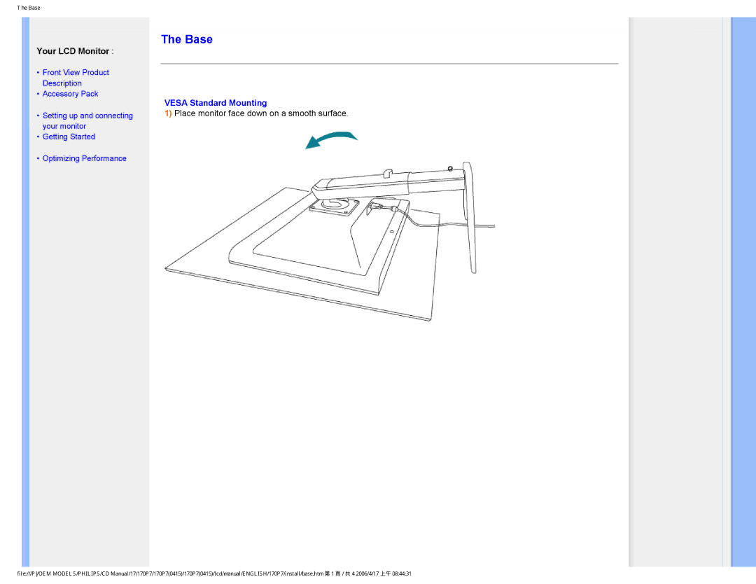 Philips 170P7 user manual Base 