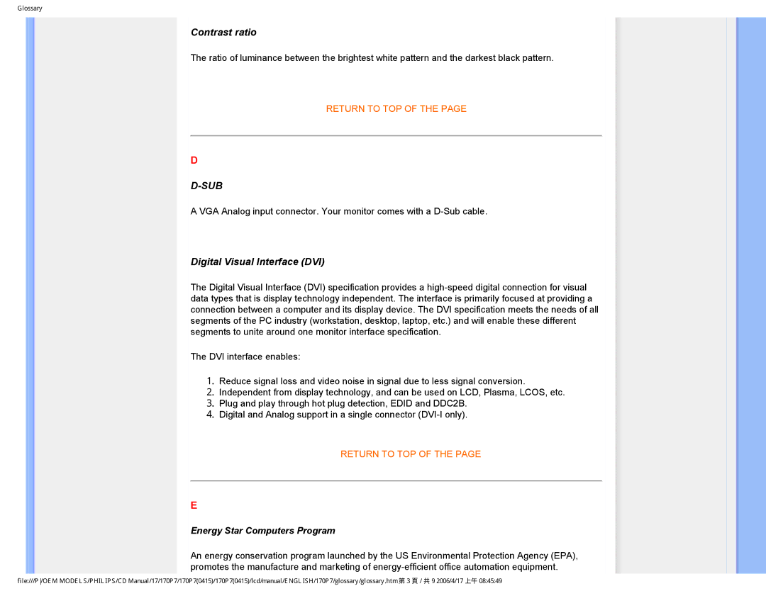 Philips 170P7 user manual Sub 